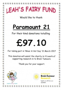 Paramount 21 Donation Certificate