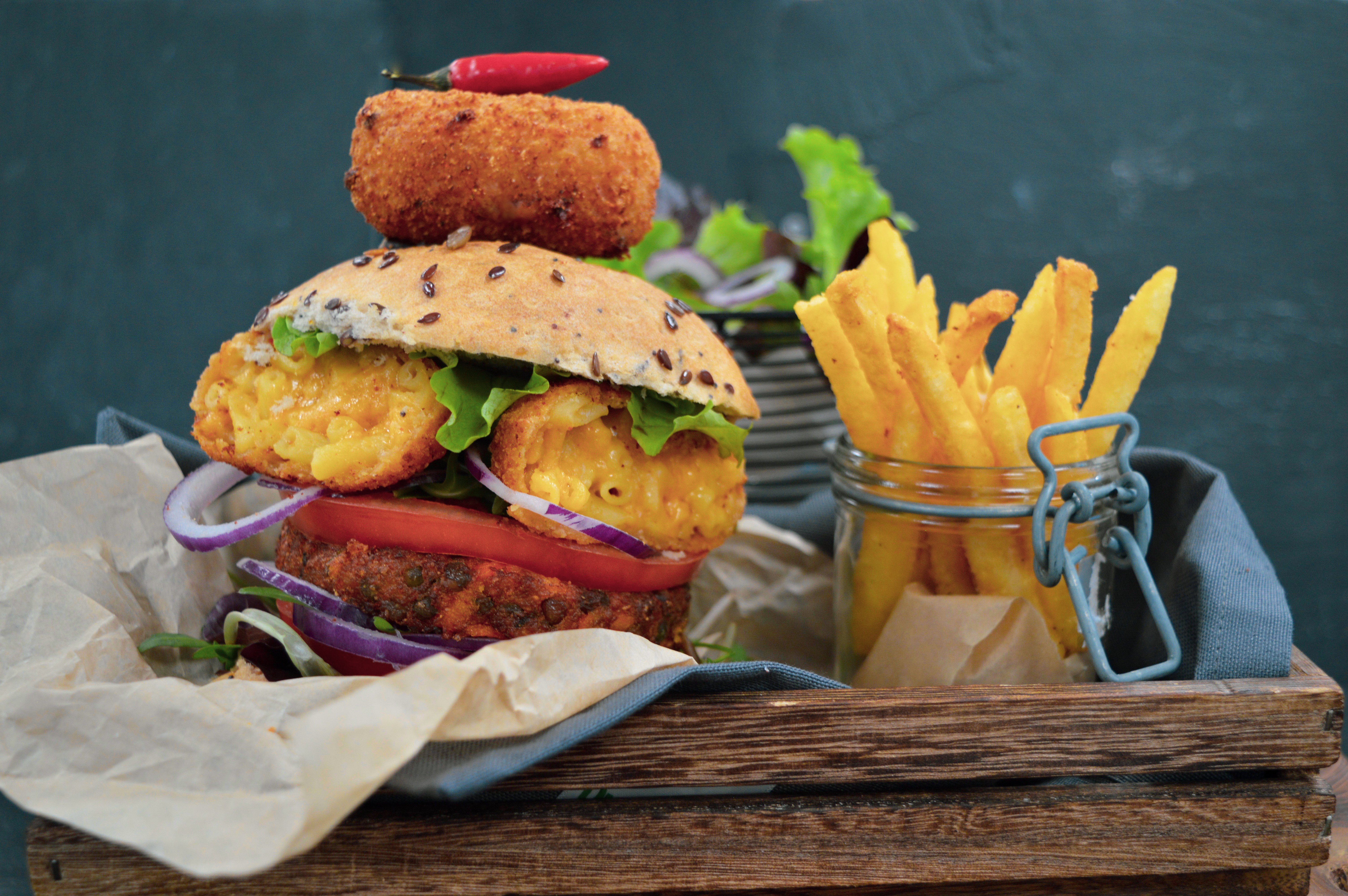 Chipotle Mac 'n' Cheese Croquette in a Luxury Veggie Burger