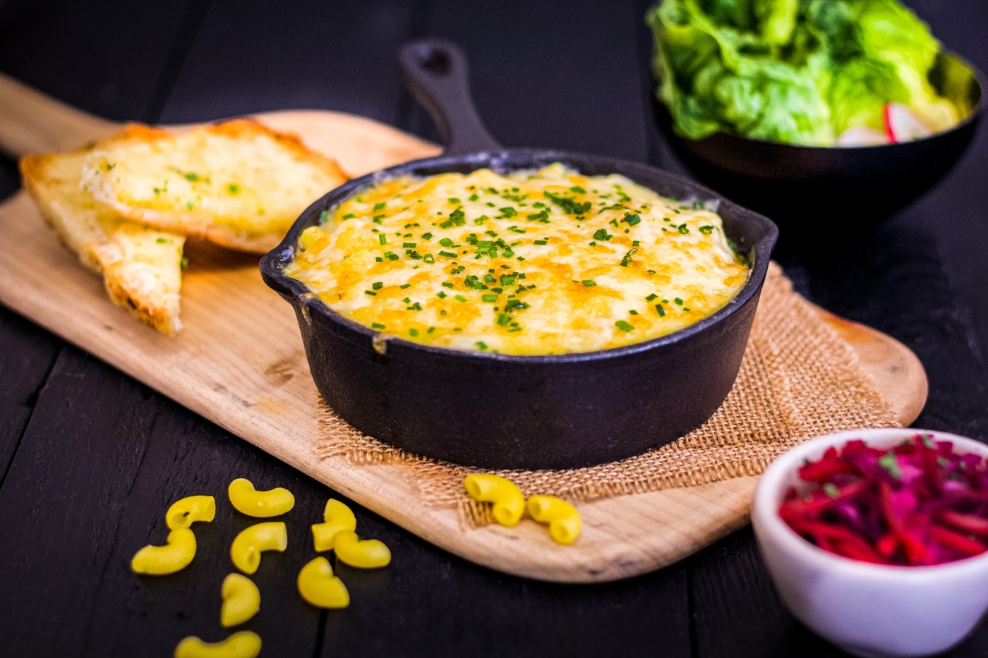 Mac & Cheese Bake in a cast-iron skillet pan